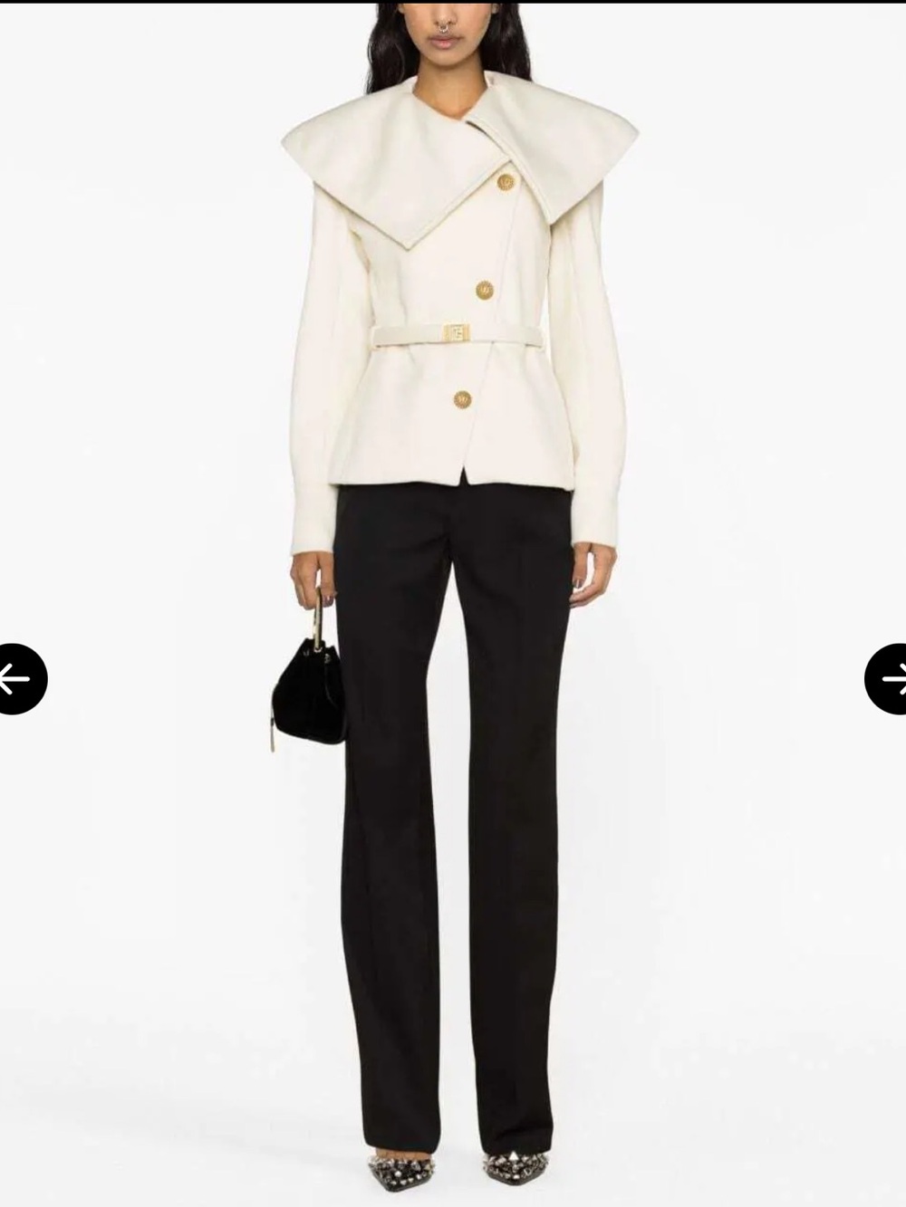 Balmain Cream Double-Breasted Short Coat with Statement Collar